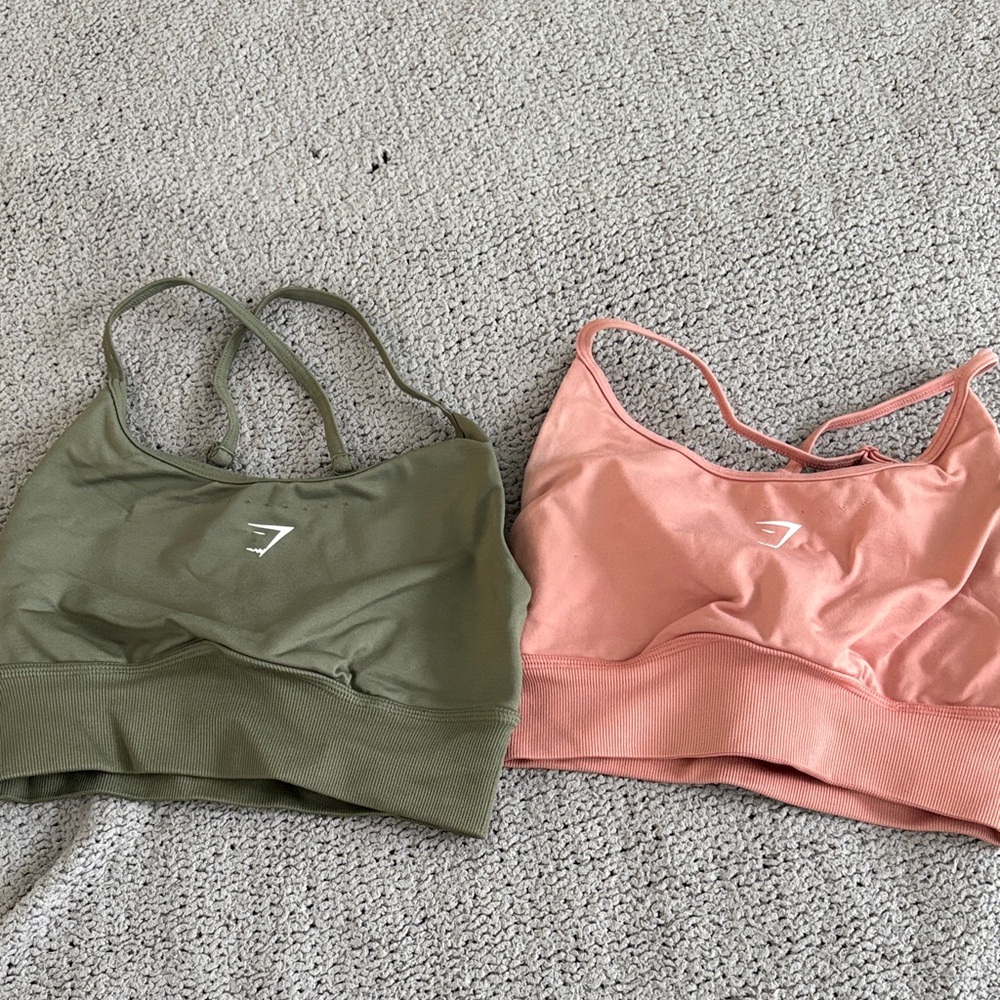 Gymshark Olive and Peach Sports Bras